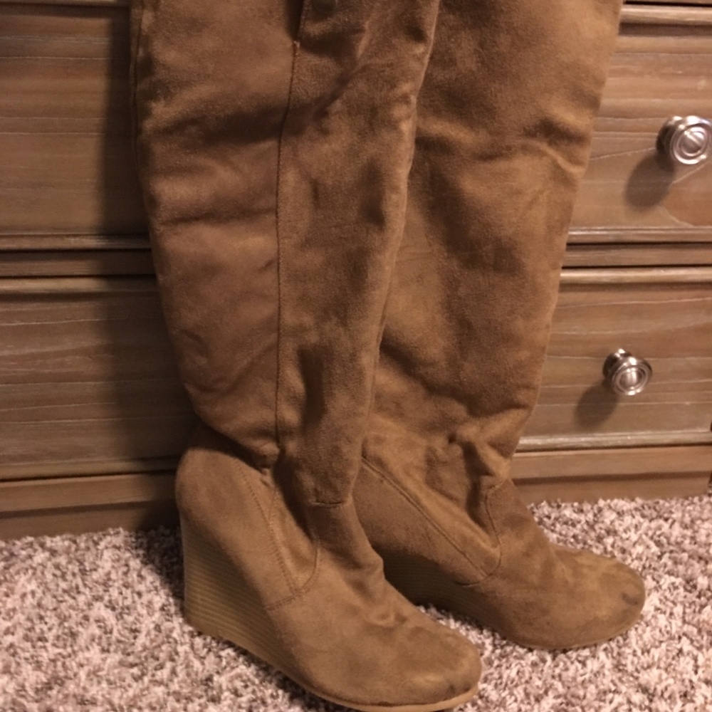 Tan Wedge Knee-High Boots